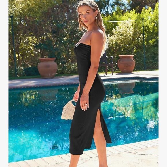 LILLUSORY Knitted Dresses Twisted Front Bodycon Dress with Back Slit - Picture 2 of 10